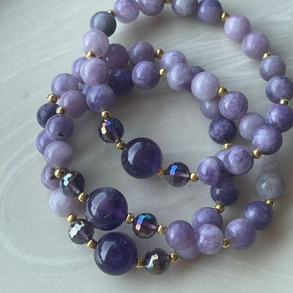 Lepidolite amethyst bracelet crystal stone stretch one bracelet new handmade - Picture 5 of 10